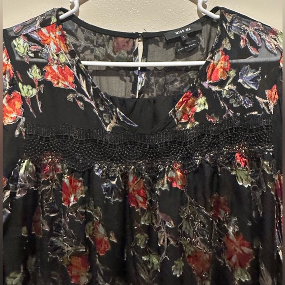 Miss Me Women's‎ Black Printed Lace Trim Long Sleeve Mini Dress Size Large - Picture 8 of 11